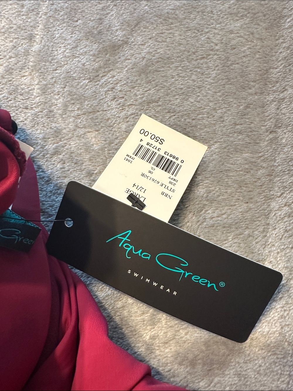 NWTS Aqua Green Deep Red/Maroon One-Piece Swimsuit Sz L - Picture 6 of 14